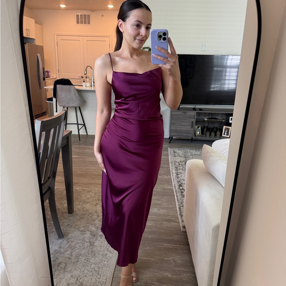 Plum Satin Cowl Neck Dress